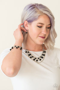 Paparazzi Manhattan Musical - Black Beads - Two Floral Fittings - Silver Bracelet - $5 Jewelry With Ashley Swint