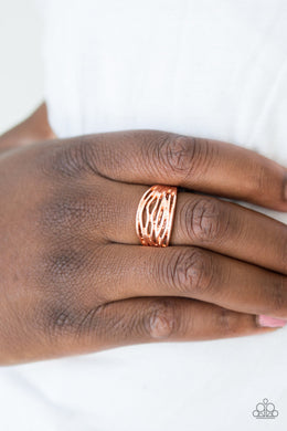 Paparazzi Rip Current - Copper - Shiny Bars Wave Across Finger - Dainty Band Ring - $5 Jewelry With Ashley Swint