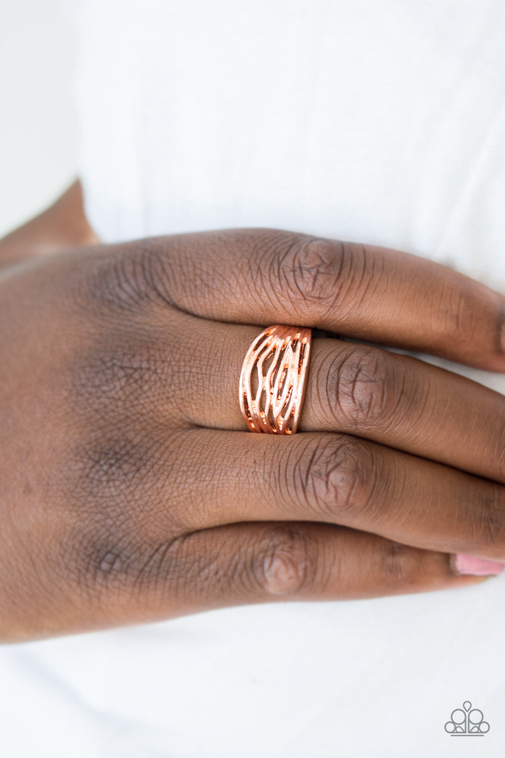 Paparazzi Rip Current - Copper - Shiny Bars Wave Across Finger - Dainty Band Ring - $5 Jewelry With Ashley Swint