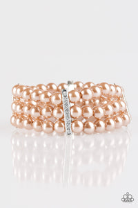 Paparazzi Royal Wedding - Brown Pearls - White Rhinestones - Stretchy Band Bracelet - $5 Jewelry With Ashley Swint