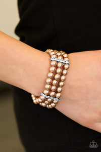 Paparazzi Royal Wedding - Brown Pearls - White Rhinestones - Stretchy Band Bracelet - $5 Jewelry With Ashley Swint