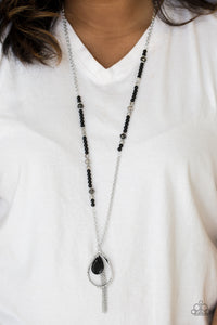 Paparazzi Teardroppin Tassels - Black - and Glass Beads - Silver Chains Necklace & Earrings - $5 Jewelry With Ashley Swint
