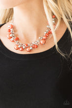 Load image into Gallery viewer, Paparazzi The Upstater - Orange Pearls - Silver Beads - Silver Chain Necklace and matching Earrings - $5 Jewelry With Ashley Swint