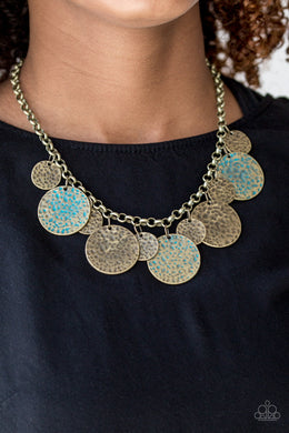 Paparazzi Treasure HUNTRESS - Brass - Hammered Antiqued Textures - Necklace & Earrings - $5 Jewelry With Ashley Swint