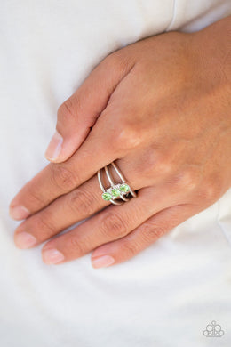 Paparazzi Triple Crown Winner - Green Rhinestones - Silver Ring - $5 Jewelry With Ashley Swint