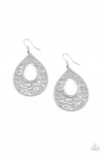 Load image into Gallery viewer, Paparazzi Airy Applique - White Rhinestones - Teardrop Silver Earrings - $5 Jewelry with Ashley Swint