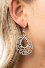 Load image into Gallery viewer, Paparazzi Airy Applique - White Rhinestones - Teardrop Silver Earrings - $5 Jewelry with Ashley Swint