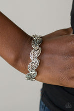 Load image into Gallery viewer, Paparazzi Fall Flair - Silver - Smoky Rhinestones - Leafy Silver - Stretchy Band Bracelet - $5 Jewelry with Ashley Swint