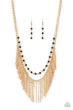 Load image into Gallery viewer, Paparazzi Fierce In Fringe - Gold w/Black Beads - Necklace and matching Earrings - $5 Jewelry With Ashley Swint