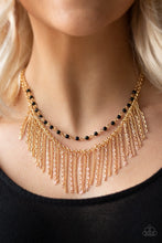 Load image into Gallery viewer, Paparazzi Fierce In Fringe - Gold w/Black Beads - Necklace and matching Earrings - $5 Jewelry With Ashley Swint