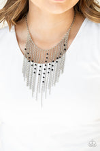 Load image into Gallery viewer, Paparazzi First Class Fringe - Black Beads - Silver Fringe Necklace and matching Earrings - $5 Jewelry With Ashley Swint