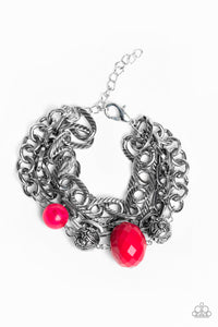 Paparazzi Mega Malibu - Red Beads - Three Exaggerated Rows of Antiqued Silver Chains - Bracelet - $5 Jewelry with Ashley Swint