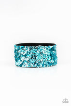 Load image into Gallery viewer, Paparazzi Starry Sequins - Blue - Rhinestones and Sequins - Black Suede Band - Bracelet - $5 Jewelry With Ashley Swint