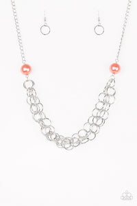 Paparazzi Daring Diva - Orange / Coral Pearl - Silver Necklace & Earrings - $5 Jewelry With Ashley Swint