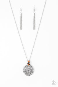 Paparazzi Desert Abundance - Orange Stone - Silver Necklace & Earrings - $5 Jewelry with Ashley Swint