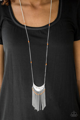 Paparazzi Desert Trance - Orange Seed Beads - Silver Fringe Necklace & Earrings - $5 Jewelry With Ashley Swint