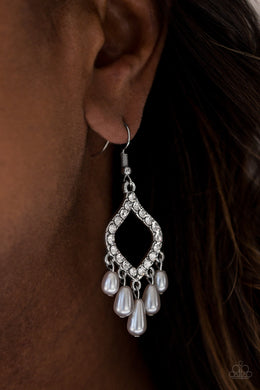 Paparazzi Divinely Diamond - Silver Pearly Fringe - White Rhinestones - Earrings - $5 Jewelry With Ashley Swint
