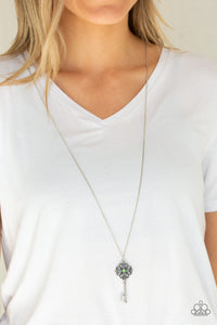 Paparazzi Got It On Lock - Green Rhinestone - Key Pendant Necklace & Earrings - $5 Jewelry With Ashley Swint