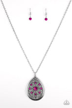 Load image into Gallery viewer, Paparazzi I Am Queen - Pink Rhinestones  - Silver Filigree Necklace &amp; Earrings - $5 Jewelry With Ashley Swint