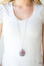 Load image into Gallery viewer, Paparazzi I Am Queen - Pink Rhinestones  - Silver Filigree Necklace &amp; Earrings - $5 Jewelry With Ashley Swint