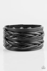 Paparazzi No Mercy - Black - Thick Braided Leather Band - Urban Bracelet - $5 Jewelry With Ashley Swint