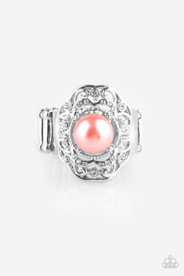Paparazzi Pearl Princess - Orange Pearl - Silver Rhinestone Ring - $5 Jewelry With Ashley Swint