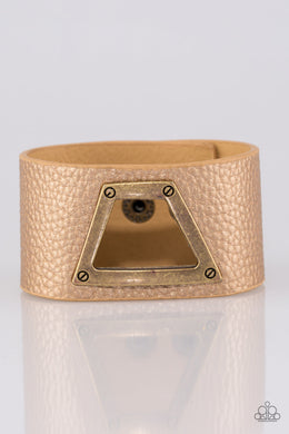 Paparazzi Power Play - Brass - Metallic Shimmer - Thick Leather Wrap Bracelet - $5 Jewelry With Ashley Swint