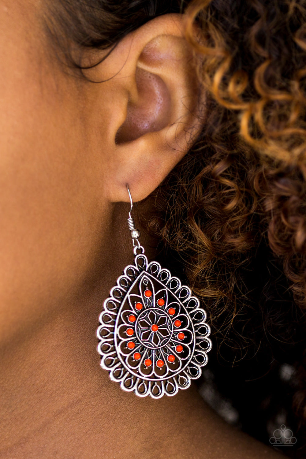 Paparazzi Sweet As Spring - Orange Beads - Silver Earrings - $5 Jewelry With Ashley Swint