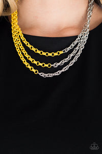 Paparazzi Turn Up The Volume - Yellow - Necklace and matching Earrings - $5 Jewelry With Ashley Swint
