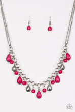 Load image into Gallery viewer, Paparazzi Welcome To Bedrock - Pink - Teardrop Stones - Double Bold Silver Chain Necklace - $5 Jewelry With Ashley Swint