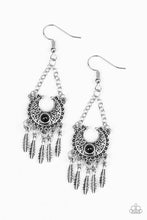 Load image into Gallery viewer, Paparazzi Fabulously Feathered - Black Bead - Silver Feather Charms - Earrings - $5 Jewelry with Ashley Swint
