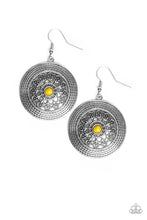 Load image into Gallery viewer, Paparazzi Karma Drama - Yellow Beaded Center - Frilly Vine Silver - Earrings - $5 Jewelry With Ashley Swint