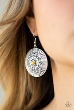 Load image into Gallery viewer, Paparazzi Karma Drama - Yellow Beaded Center - Frilly Vine Silver - Earrings - $5 Jewelry With Ashley Swint