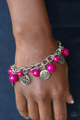 Paparazzi Lotus Lagoon - Pink Beads - Silver Flower Charms - Bracelet - $5 Jewelry With Ashley Swint