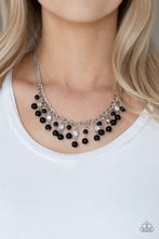 Load image into Gallery viewer, Paparazzi Regal Refinement - Black Beaded Tassels - White Rhinestones - Silver Chains Necklace and matching Earrings - $5 Jewelry With Ashley Swint