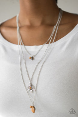Paparazzi Soar With The Eagles - Brown - Silver Feather Charm - Necklace & Earrings - $5 Jewelry with Ashley Swint