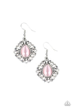 Load image into Gallery viewer, Paparazzi Totally GLOWN Away - Pink - Cat&#39;s Eye - White Rhinestones - Frilly Silver Earrings - $5 Jewelry With Ashley Swint