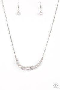 Paparazzi Absolutely Brilliant - Silver - Pearly Beads - White Rhinestones - Necklace & Earrings - $5 Jewelry With Ashley Swint