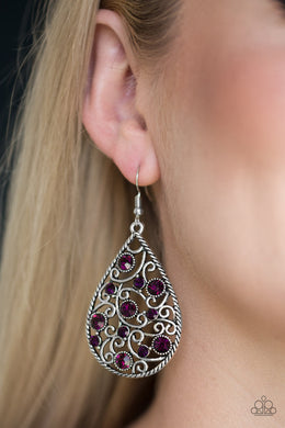 Paparazzi Certainly Courtier - Purple Rhinestones - Silver Filigree Earrings - $5 Jewelry With Ashley Swint