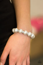 Load image into Gallery viewer, Paparazzi Here Comes The BRIDESMAID - White Pearly Beads - Rhinestones - Stretchy Band Bracelet - $5 Jewelry With Ashley Swint