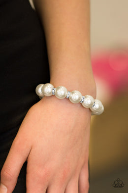 Paparazzi Here Comes The BRIDESMAID - White Pearly Beads - Rhinestones - Stretchy Band Bracelet - $5 Jewelry With Ashley Swint