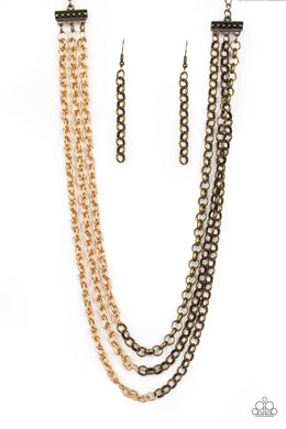 Paparazzi Metro Madness - Brass - Necklace and matching Earrings - $5 Jewelry With Ashley Swint