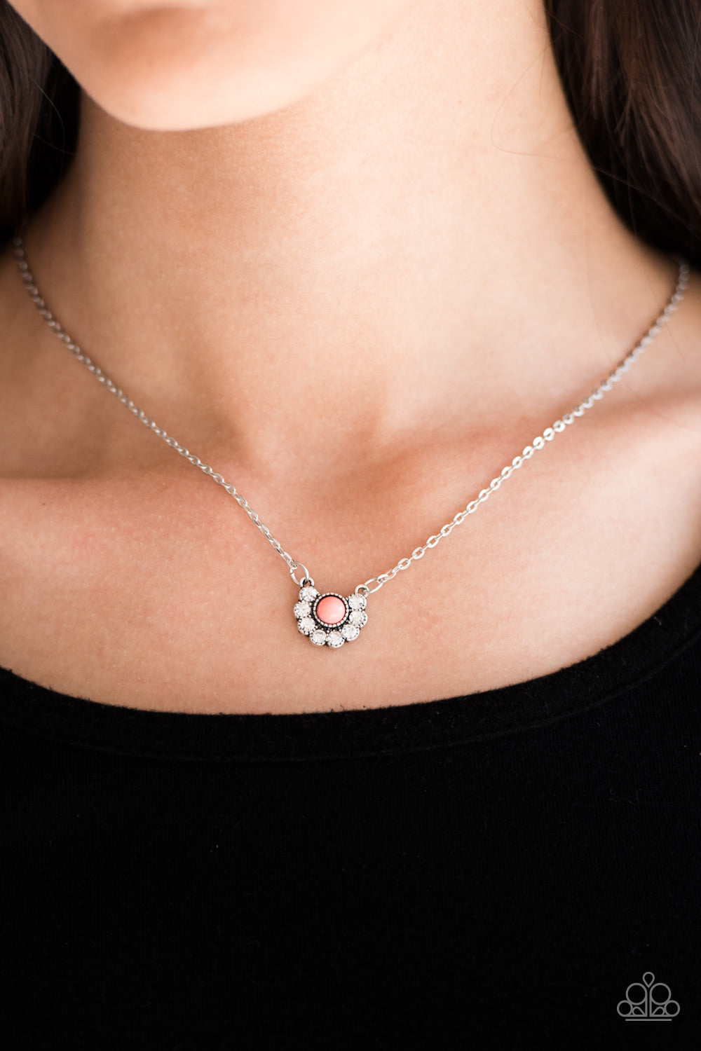 Paparazzi Pampered Princess - Orange - White Rhinestone Silver Necklace & Earrings - $5 Jewelry With Ashley Swint