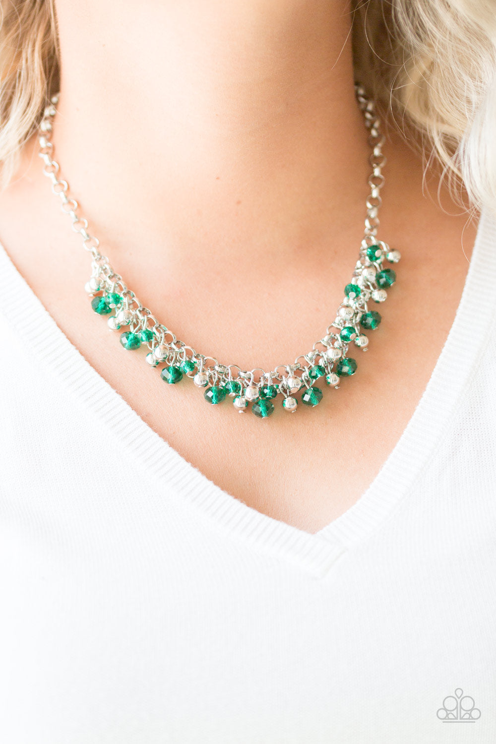 Paparazzi Trust Fund Baby - Green - and Silver Beads - Necklace and matching Earrings - $5 Jewelry With Ashley Swint