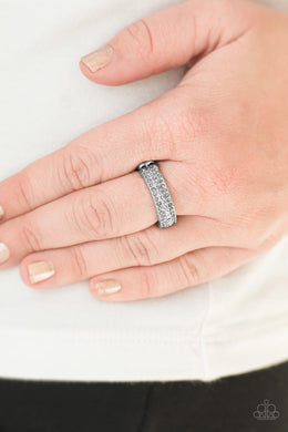 Paparazzi Turn The Other CHIC - Silver - Hematite Rhinestones - Dainty Band Ring - $5 Jewelry With Ashley Swint