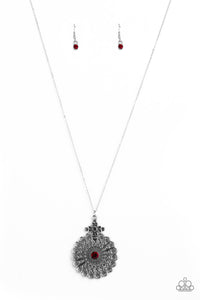 Paparazzi Walk On The WILDFLOWER Side - Red - Necklace and matching Earrings - $5 Jewelry With Ashley Swint