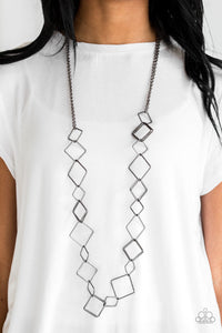 Paparazzi Backed Into A Corner - Black Gunmetal - Necklace and matching Earrings - $5 Jewelry With Ashley Swint