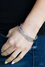 Load image into Gallery viewer, Paparazzi Bring The Bling - White Rhinestones - Hammered Silver Cuff Bracelet - $5 Jewelry With Ashley Swint