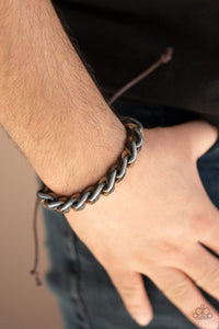 Paparazzi Grease Monkey - Brown - Leather Weave - Silver Chain - Sliding Knot - Bracelet - $5 Jewelry with Ashley Swint