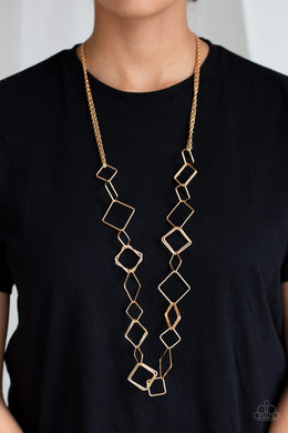 Paparazzi Backed Into A Corner - Gold - Necklace and matching Earrings - $5 Jewelry With Ashley Swint